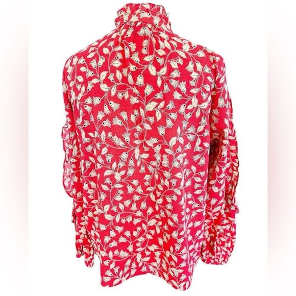 Who What Wear red floral button front blouse w/ ruffle going down sleeve sz M. - Picture 3 of 8